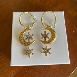 Like New Jennifer Behr Gold Celestial Crescent Moon and Star Earrings